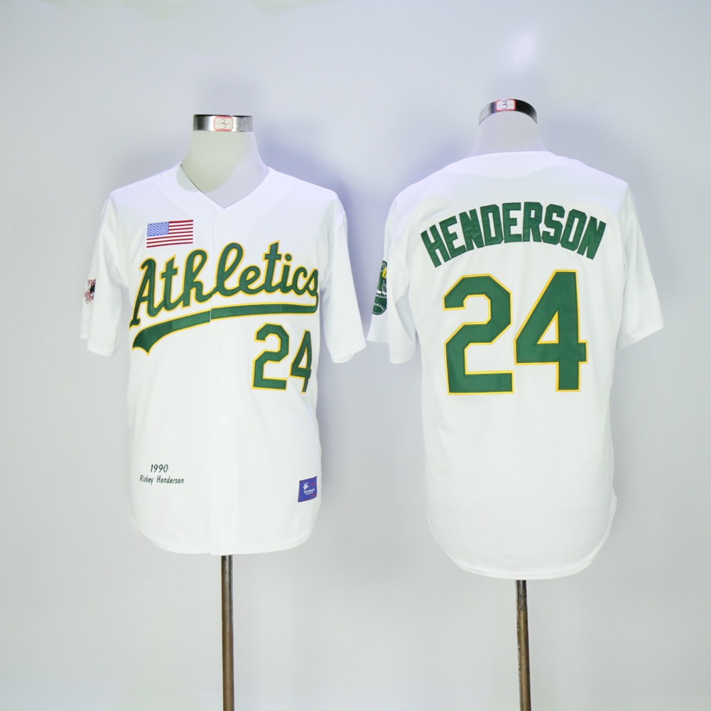 Men Oakland Athletics #24 Henderson White Throwback MLB Jerseys